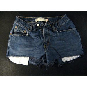 Levis 569 CUTOFF JEAN SHORTS Womans Tag 30 28 MEASURED High Waisted Blue Denim